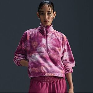 Nike AOP Polar Fleece Jacket Pullover Womens M pink tie dye Cropped Oversized